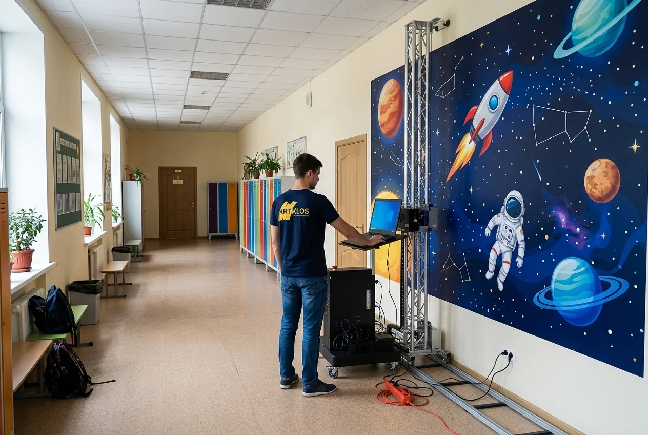 Рекреация школы, четыре стены, визуализация